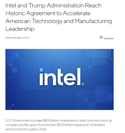 中金汇融配资 美国政府拟斥资89亿美元入股英特尔，持股近一成